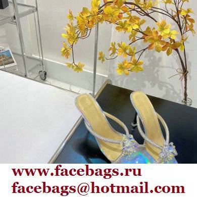 Mach  &  Mach Heel 9.5cm Crystal and Rose Flower Mules Silver 2022